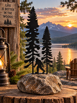 Double Pine Tree in a Rock with Animal Sasquatch - MD Metalworx