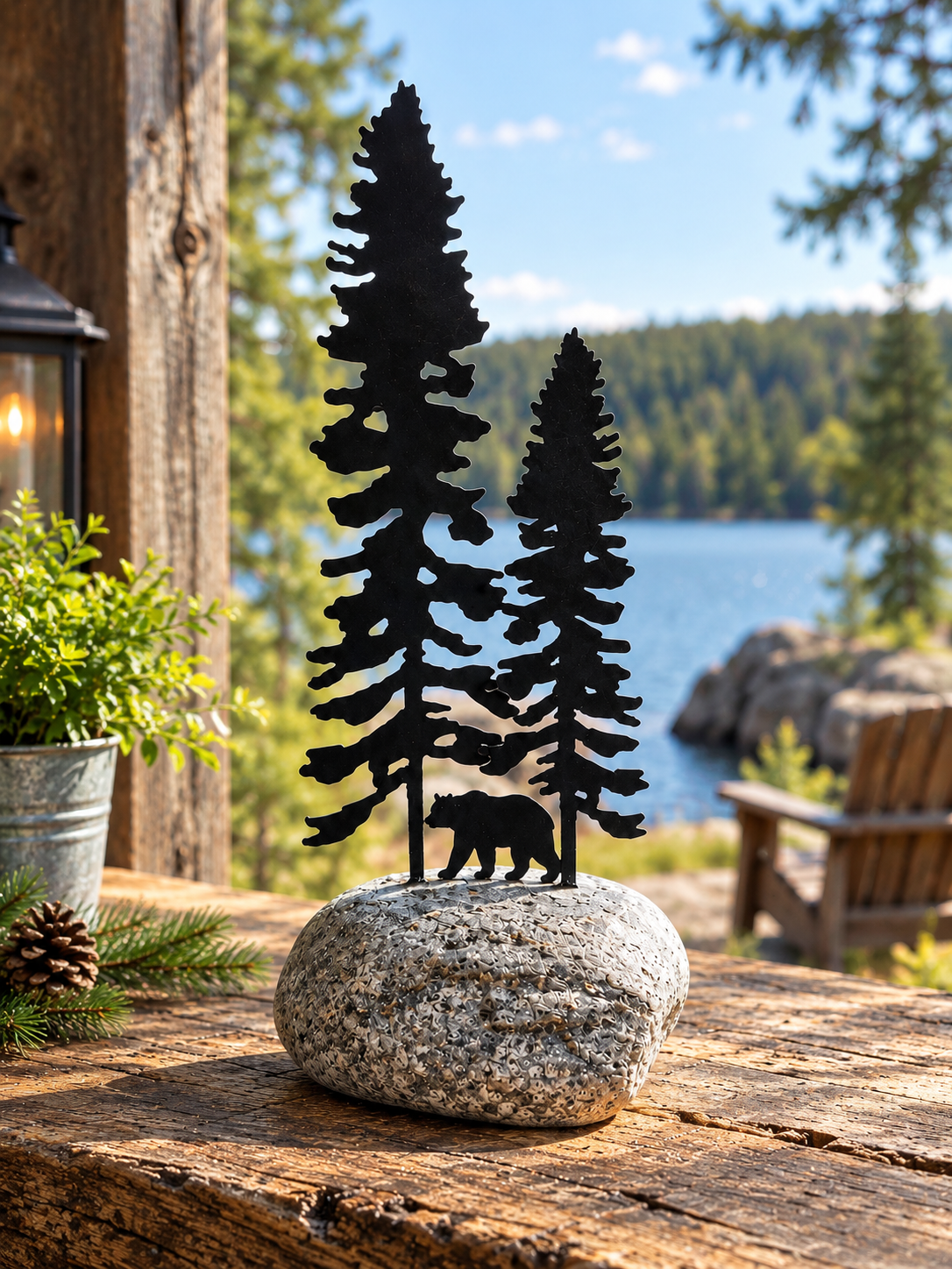 Double Pine Tree in a Rock with Animal Bear - MD Metalworx