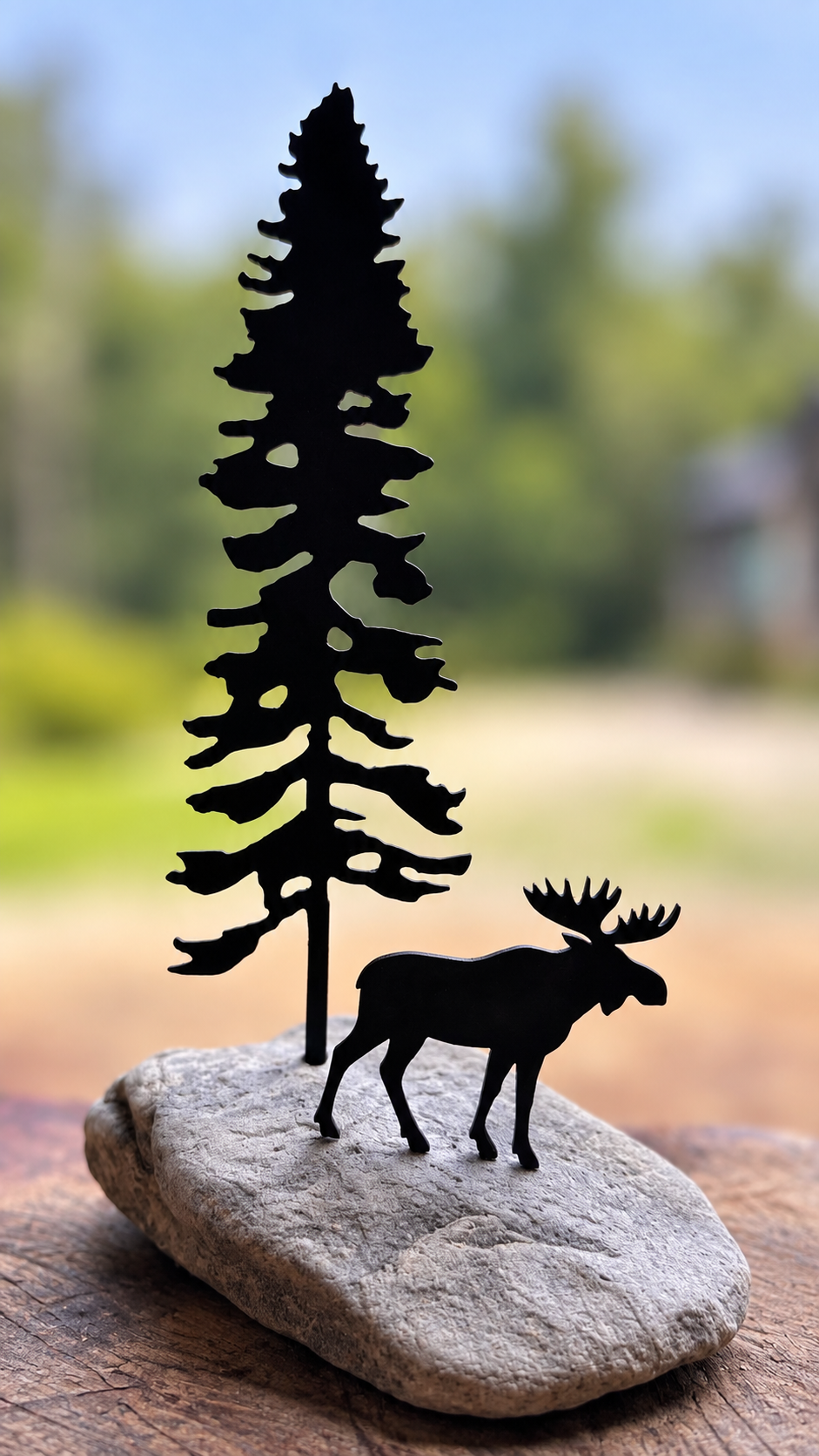 Single Pine Tree in a Rock with Animal Moose - MD Metalworx