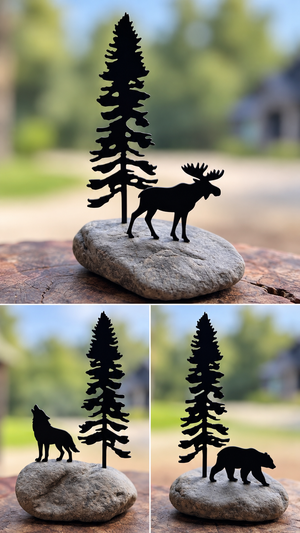 Single Pine Tree in a Rock with Animal - MD Metalworx