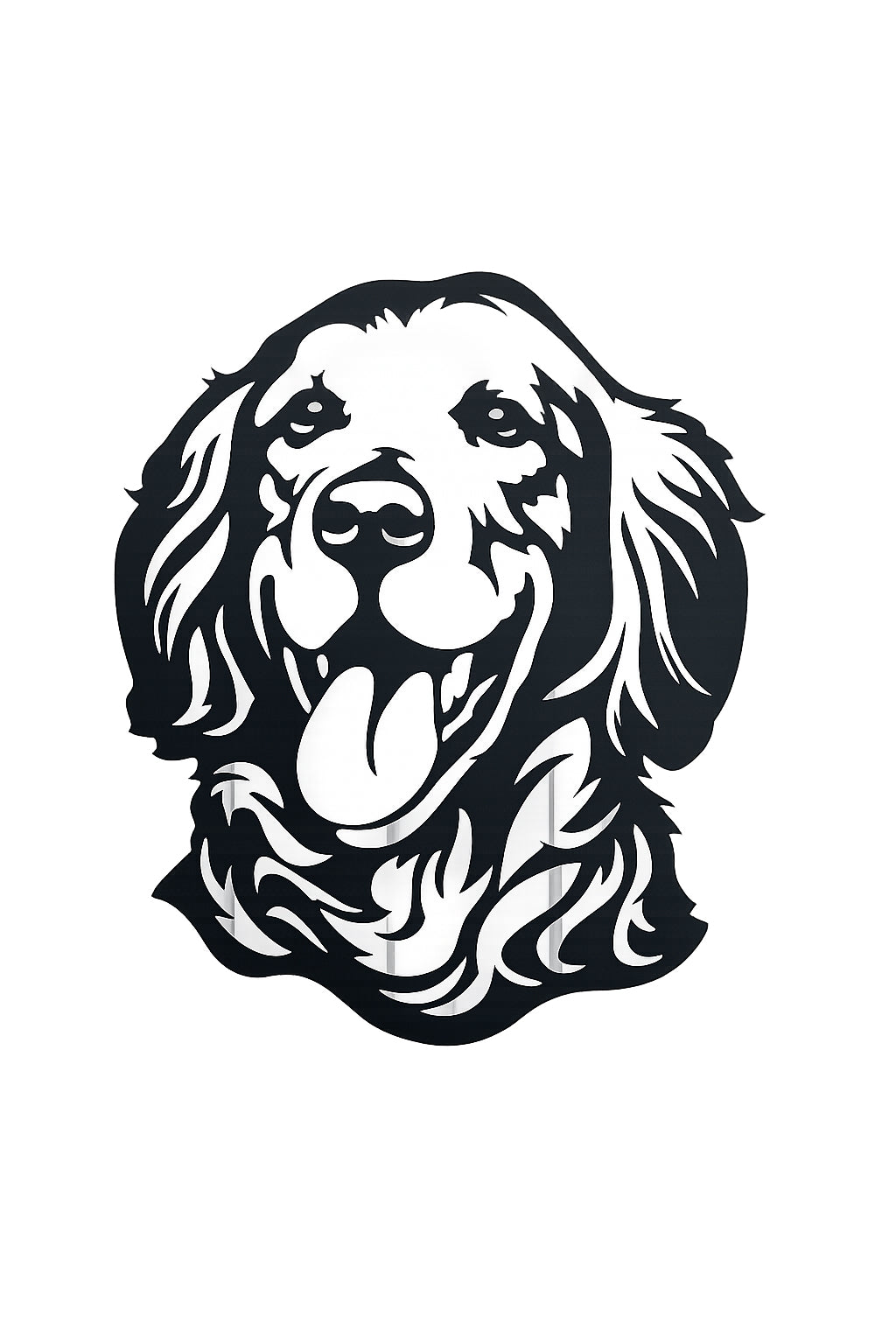 Black and white illustration of a dog's head on a white background