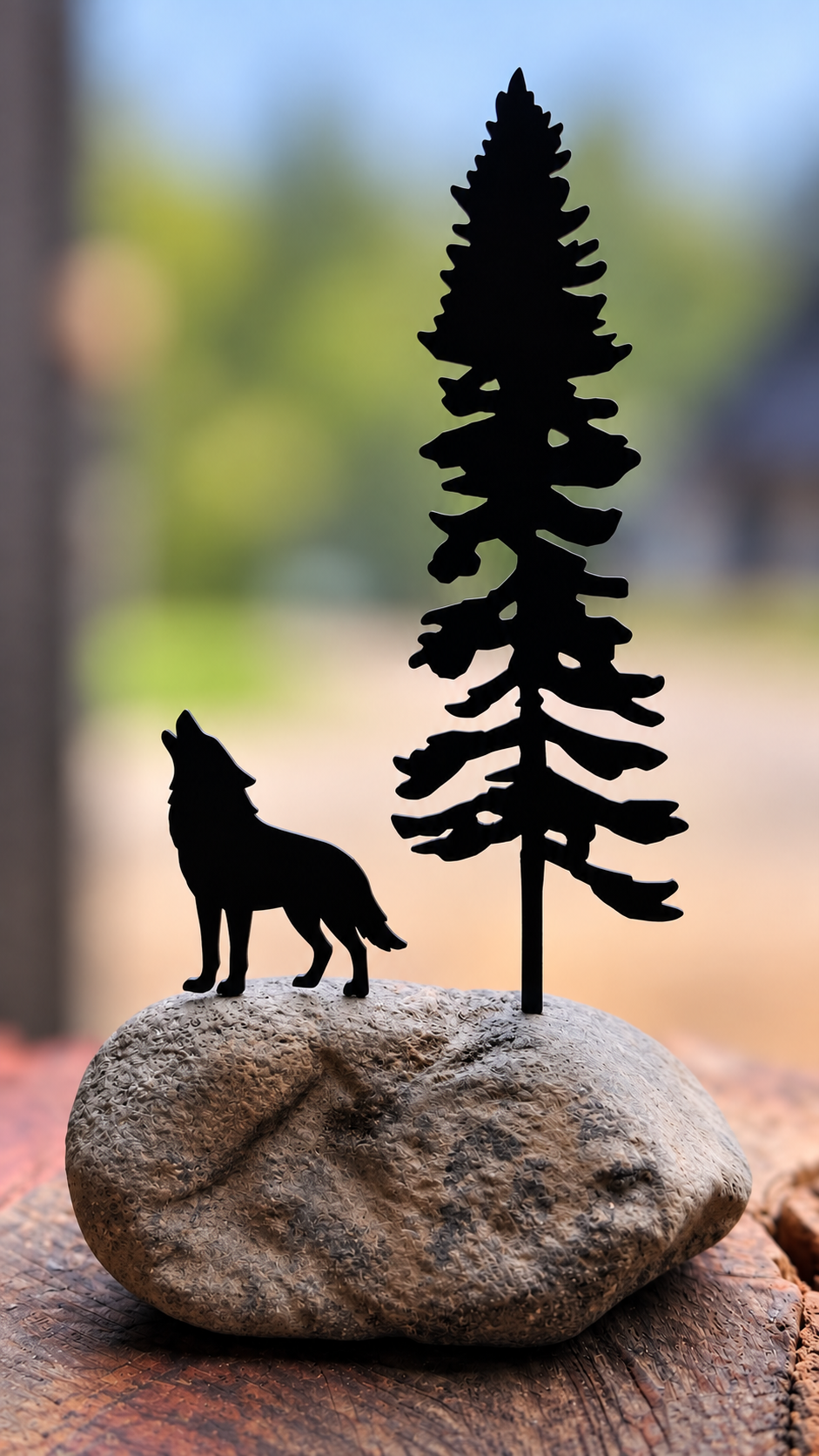Single Pine Tree in a Rock with Animal Wolf - MD Metalworx