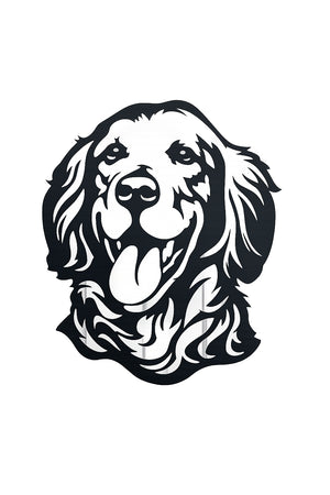 Black and white illustration of a dog's head on a white background